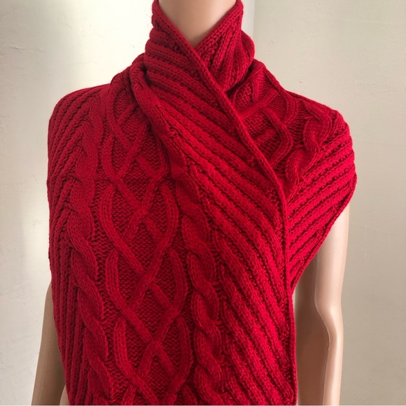 New York & Company Hot Red Knitted Winter Neck Scarf OSFM Chain-Link Design - Picture 12 of 15